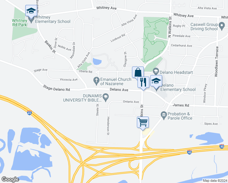 map of restaurants, bars, coffee shops, grocery stores, and more near 1559 Delano Avenue in Memphis