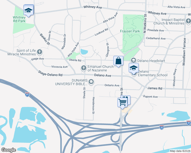 map of restaurants, bars, coffee shops, grocery stores, and more near 1553 Delano Avenue in Memphis