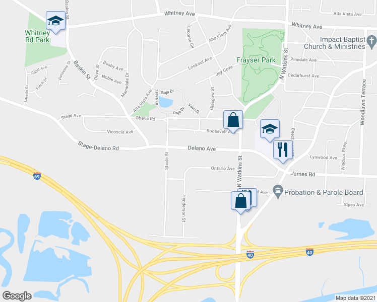 map of restaurants, bars, coffee shops, grocery stores, and more near 1553 Delano Avenue in Memphis