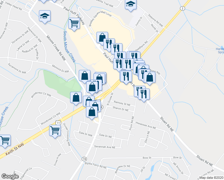 map of restaurants, bars, coffee shops, grocery stores, and more near 6333 North Ocoee Street in Cleveland