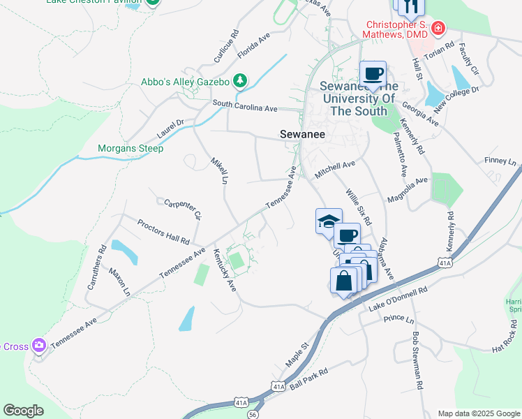 map of restaurants, bars, coffee shops, grocery stores, and more near in Sewanee
