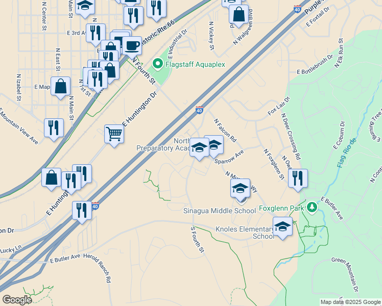 map of restaurants, bars, coffee shops, grocery stores, and more near in Flagstaff