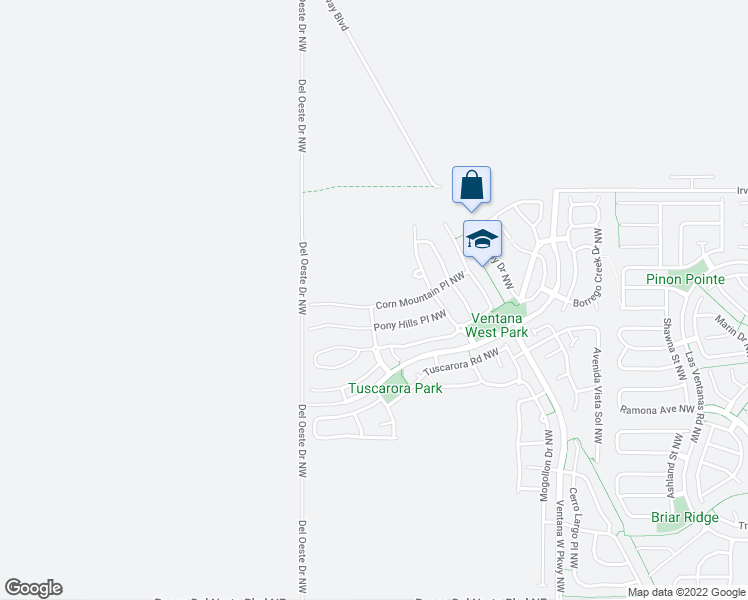 map of restaurants, bars, coffee shops, grocery stores, and more near 8047 Corn Mountain Place Northwest in Albuquerque