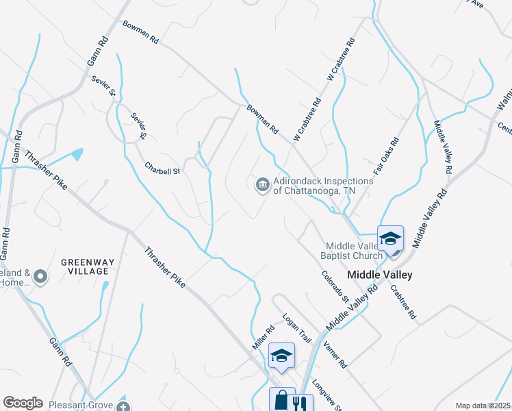 map of restaurants, bars, coffee shops, grocery stores, and more near 8229 Blue Spruce Drive in Middle Valley