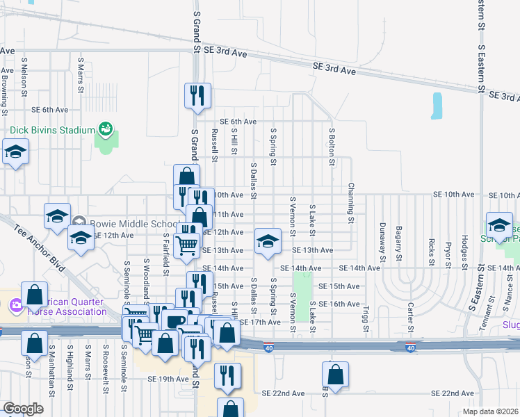 map of restaurants, bars, coffee shops, grocery stores, and more near 3902 Southeast 11th Avenue in Amarillo