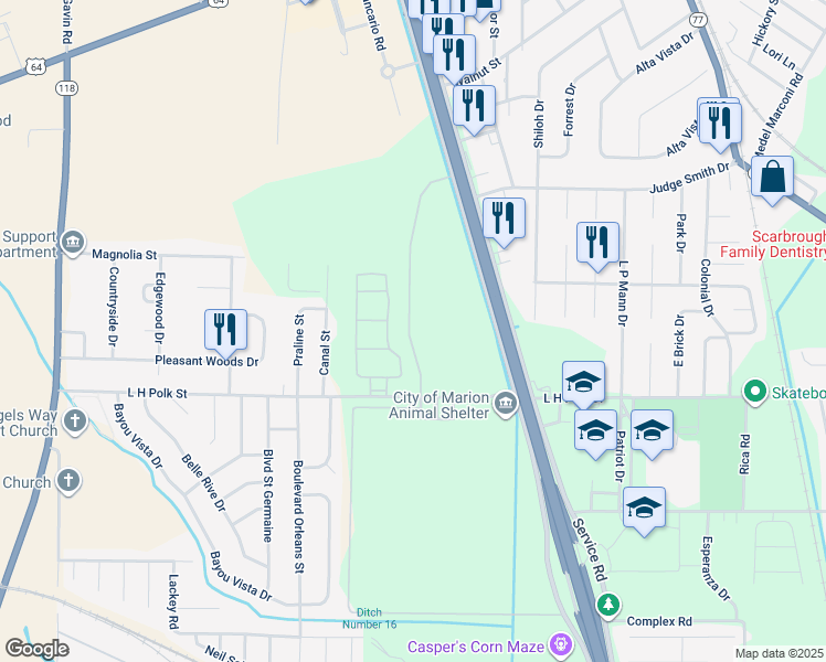 map of restaurants, bars, coffee shops, grocery stores, and more near 425 Birdie Drive in Marion