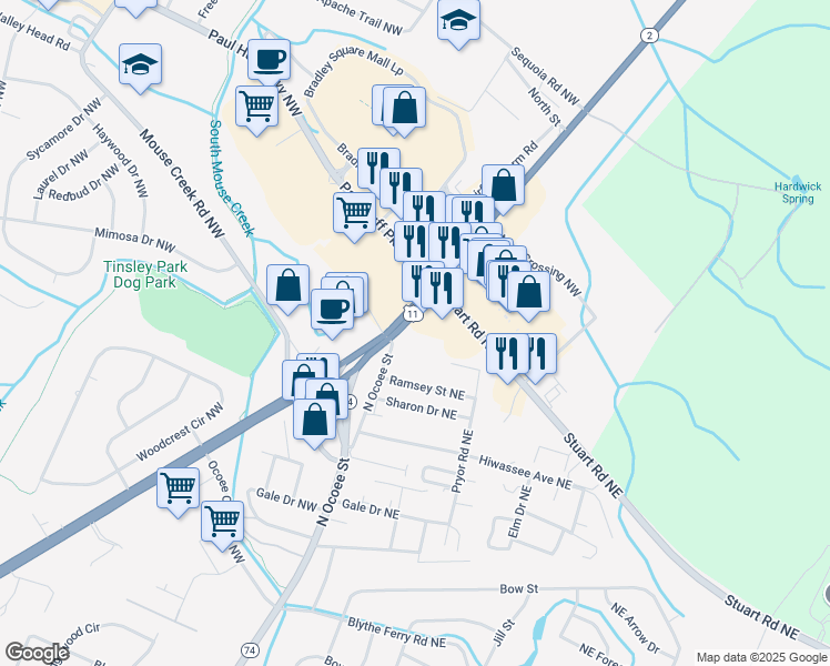 map of restaurants, bars, coffee shops, grocery stores, and more near 4480 North Ocoee Street in Cleveland