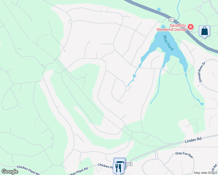 map of restaurants, bars, coffee shops, grocery stores, and more near 16 Kilberry Drive in Pinehurst