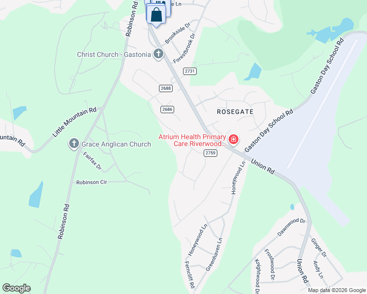 map of restaurants, bars, coffee shops, grocery stores, and more near 3807 Edgewater Road in Gastonia