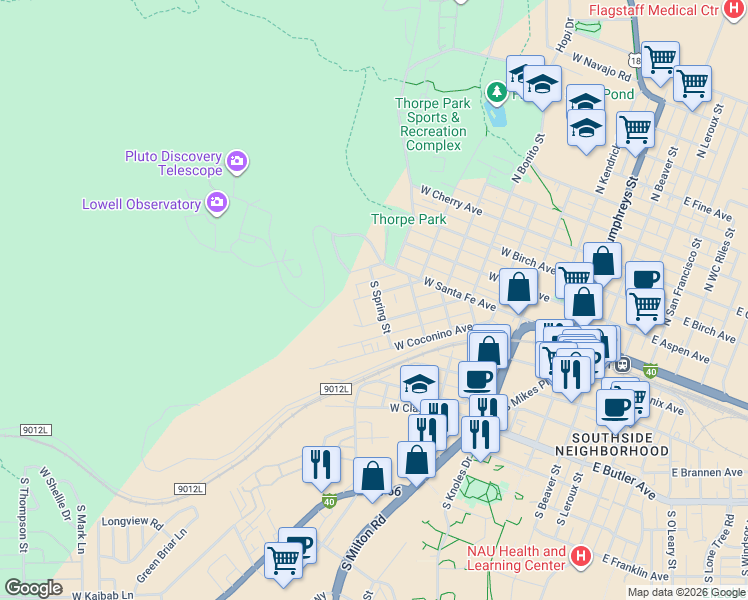 map of restaurants, bars, coffee shops, grocery stores, and more near 908 West Grand Canyon Avenue in Flagstaff