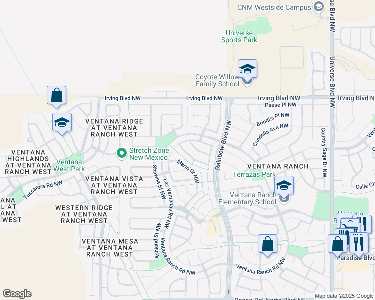 map of restaurants, bars, coffee shops, grocery stores, and more near 7423 Tolleson Avenue Northwest in Albuquerque