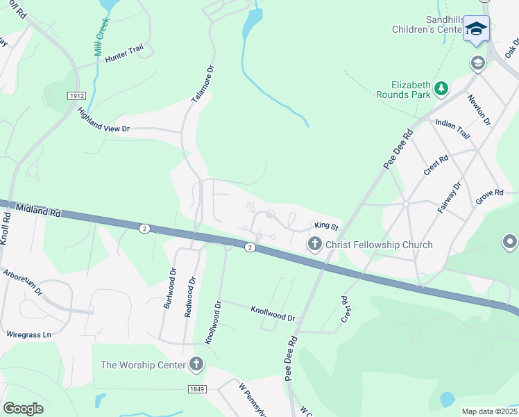 map of restaurants, bars, coffee shops, grocery stores, and more near 25 Magwood Court in Southern Pines