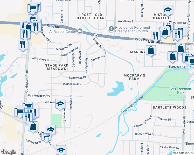 map of restaurants, bars, coffee shops, grocery stores, and more near 2715 Welchlawn Street in Memphis