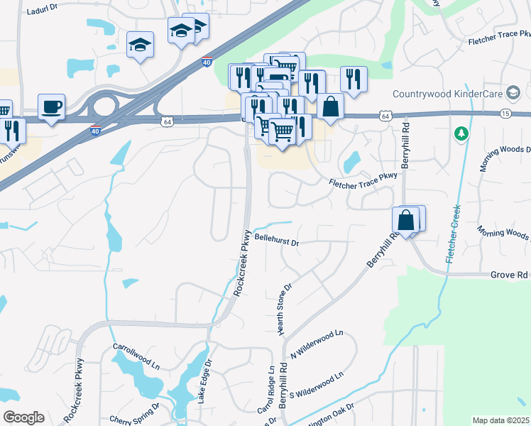 map of restaurants, bars, coffee shops, grocery stores, and more near 8997 Fletcher Park Circle South in Memphis