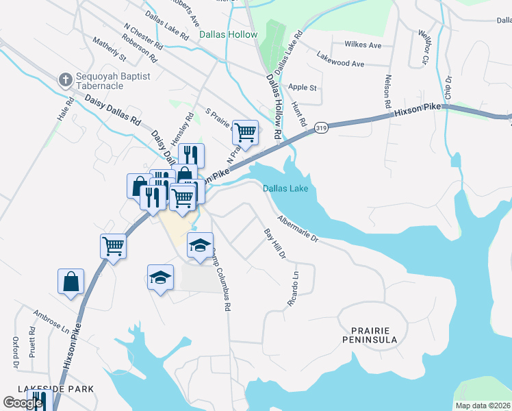map of restaurants, bars, coffee shops, grocery stores, and more near 1826 Albermarle Drive in Middle Valley