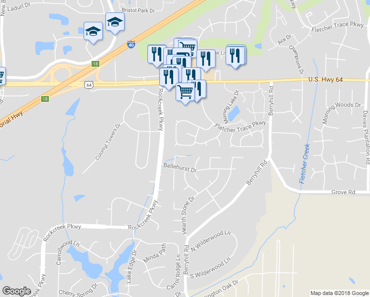 map of restaurants, bars, coffee shops, grocery stores, and more near 9023 Fletcher Park Circle South in Cordova