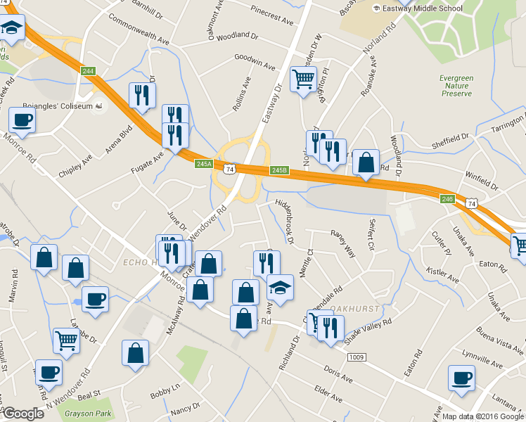 map of restaurants, bars, coffee shops, grocery stores, and more near 4001 Commonwealth Avenue in Charlotte
