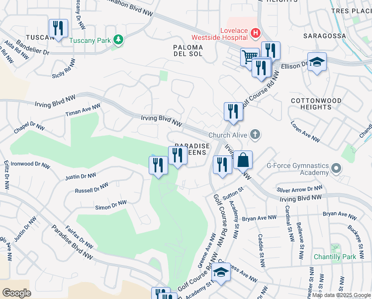map of restaurants, bars, coffee shops, grocery stores, and more near 4800 Summerlin Road Northwest in Albuquerque