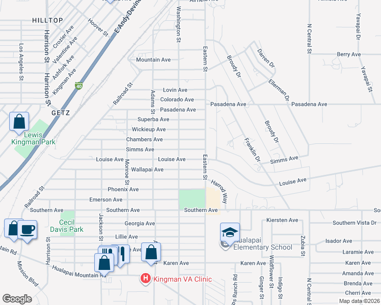 map of restaurants, bars, coffee shops, grocery stores, and more near 2840 Chambers Avenue in Kingman