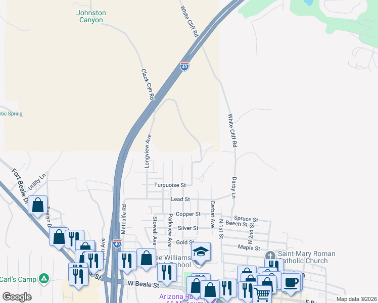 map of restaurants, bars, coffee shops, grocery stores, and more near 1973 Clacks Canyon Road in Kingman