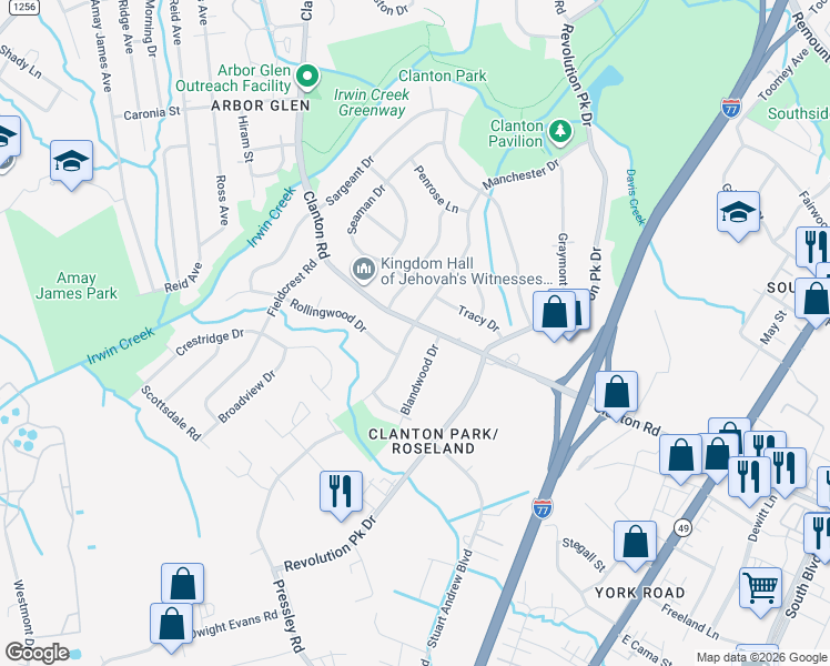 map of restaurants, bars, coffee shops, grocery stores, and more near in Charlotte