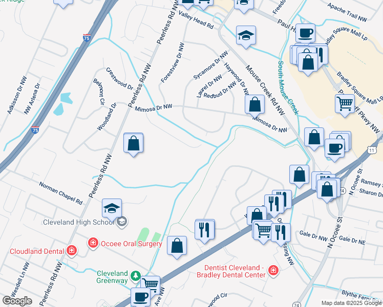 map of restaurants, bars, coffee shops, grocery stores, and more near 622 Beech Circle Northwest in Cleveland