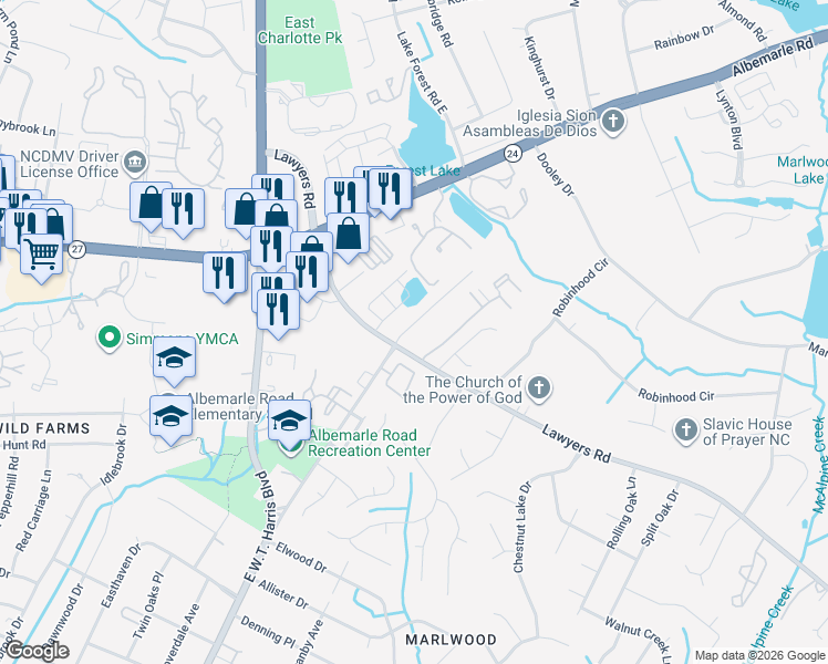 map of restaurants, bars, coffee shops, grocery stores, and more near in Charlotte