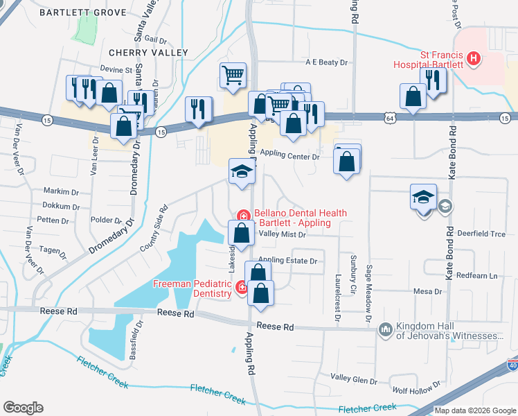 map of restaurants, bars, coffee shops, grocery stores, and more near 2744 Arbor Lane Drive in Memphis