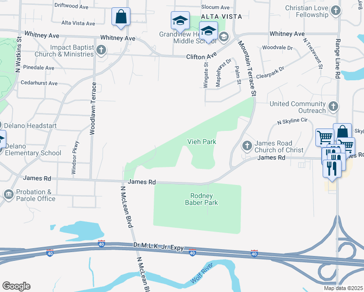 map of restaurants, bars, coffee shops, grocery stores, and more near 2220 James Rd in Memphis