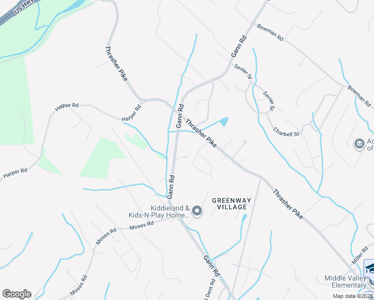 map of restaurants, bars, coffee shops, grocery stores, and more near 7938 Gann Road in Middle Valley