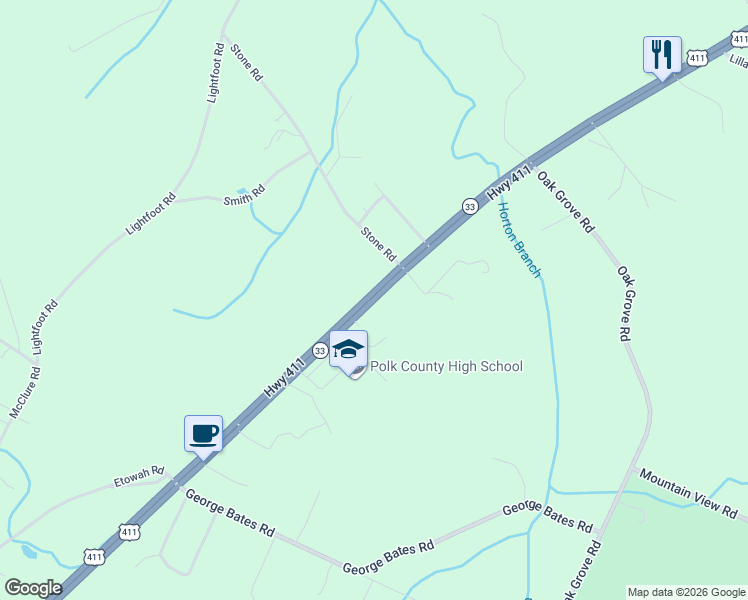 map of restaurants, bars, coffee shops, grocery stores, and more near 7282 U.S. 411 in Benton