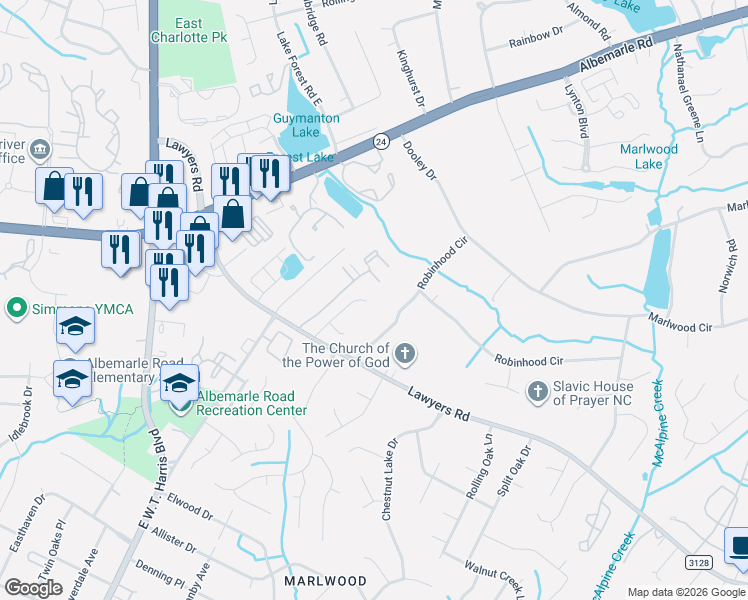 map of restaurants, bars, coffee shops, grocery stores, and more near 6625 Covington Commons Drive in Charlotte