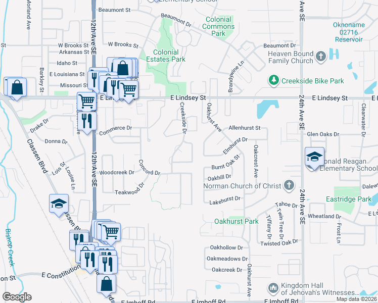 map of restaurants, bars, coffee shops, grocery stores, and more near 1500 Tree Line Drive in Norman