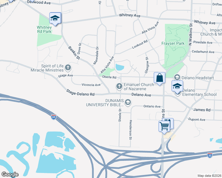 map of restaurants, bars, coffee shops, grocery stores, and more near 1462 Delano Avenue in Memphis