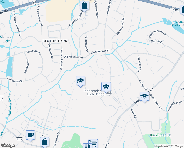 map of restaurants, bars, coffee shops, grocery stores, and more near 5949 Scots Bluff Drive in Charlotte