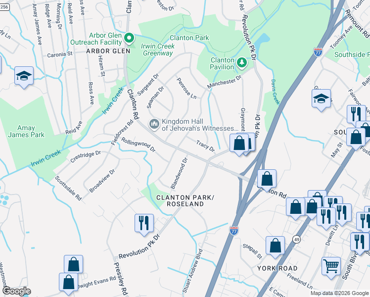 map of restaurants, bars, coffee shops, grocery stores, and more near in Charlotte