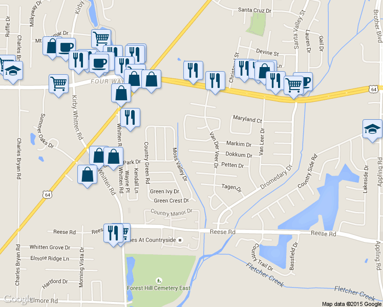 map of restaurants, bars, coffee shops, grocery stores, and more near 6980 Dokkum Cove in Memphis