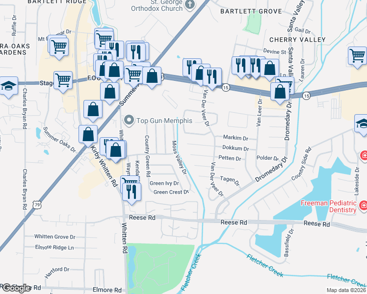 map of restaurants, bars, coffee shops, grocery stores, and more near 6980 Dokkum Cove in Memphis