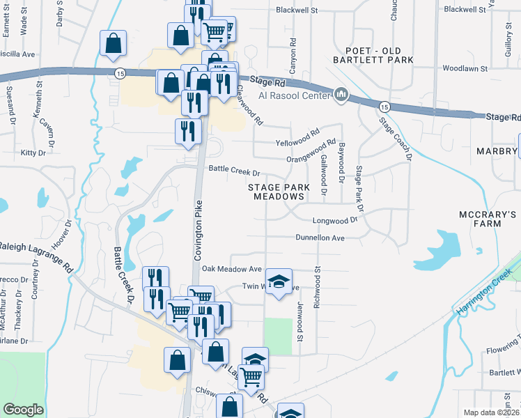 map of restaurants, bars, coffee shops, grocery stores, and more near 5143 Chiswood Cove in Memphis