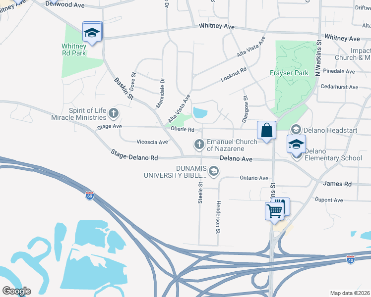 map of restaurants, bars, coffee shops, grocery stores, and more near 1462 Delano Avenue in Memphis