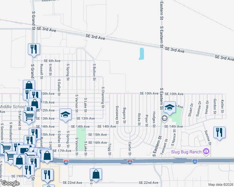 map of restaurants, bars, coffee shops, grocery stores, and more near 4601 Southeast 10th Avenue in Amarillo