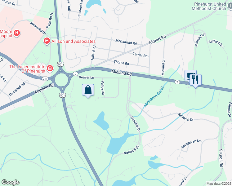 map of restaurants, bars, coffee shops, grocery stores, and more near 20 Magnolia Avenue in Pinehurst