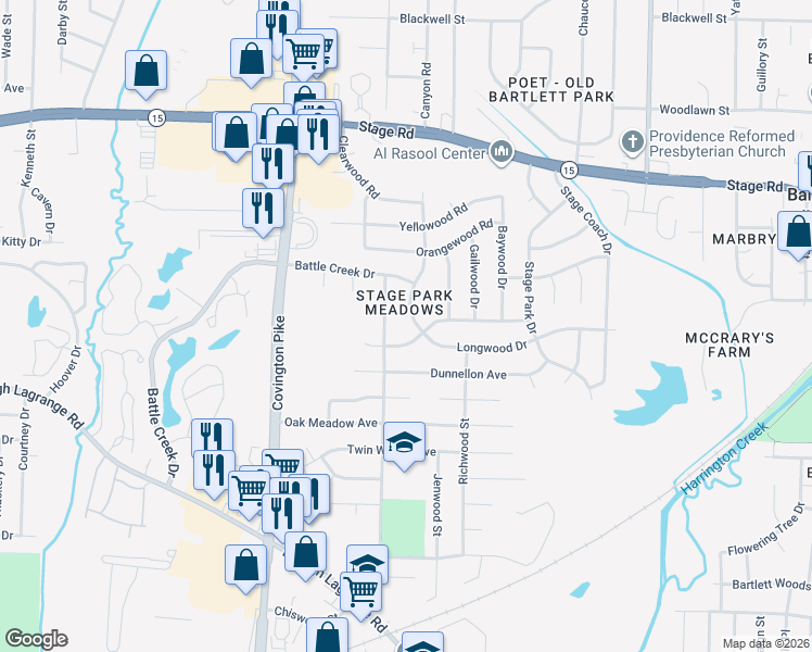 map of restaurants, bars, coffee shops, grocery stores, and more near 2744 Chiswood Street in Memphis