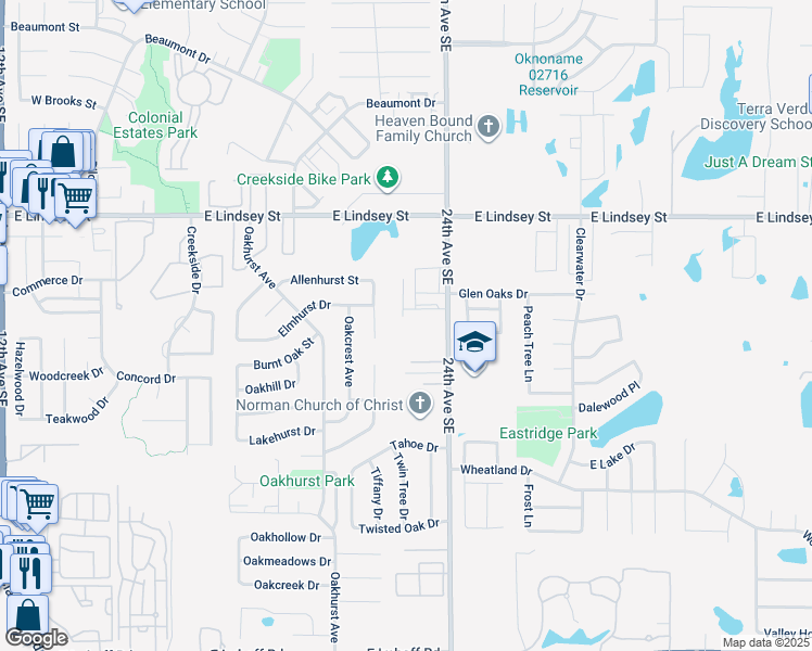 map of restaurants, bars, coffee shops, grocery stores, and more near 1403 Glen Oaks Court in Norman