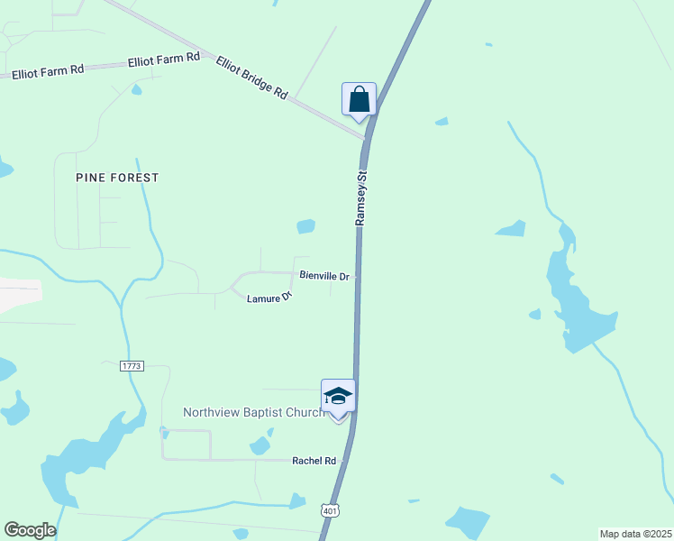 map of restaurants, bars, coffee shops, grocery stores, and more near 110 Bienville Drive in Fayetteville