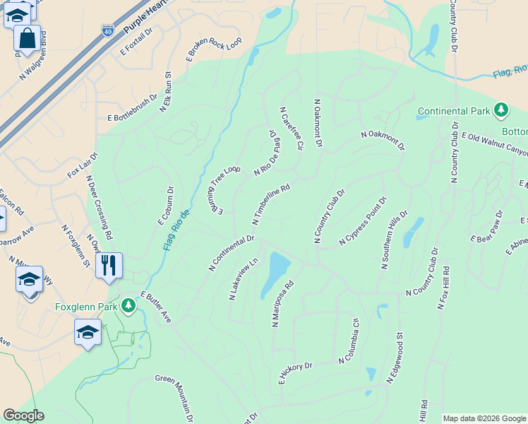 map of restaurants, bars, coffee shops, grocery stores, and more near 2100 North Timberline Road in Flagstaff