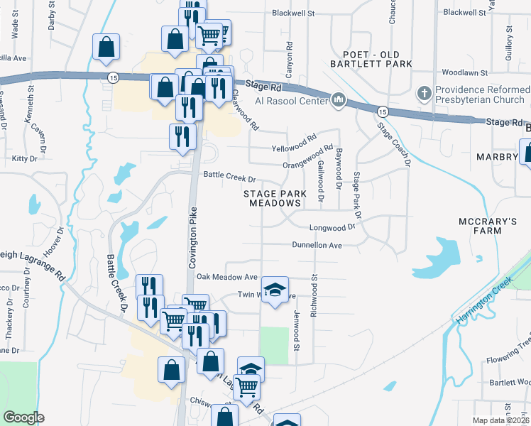 map of restaurants, bars, coffee shops, grocery stores, and more near 2744 Chiswood Street in Memphis