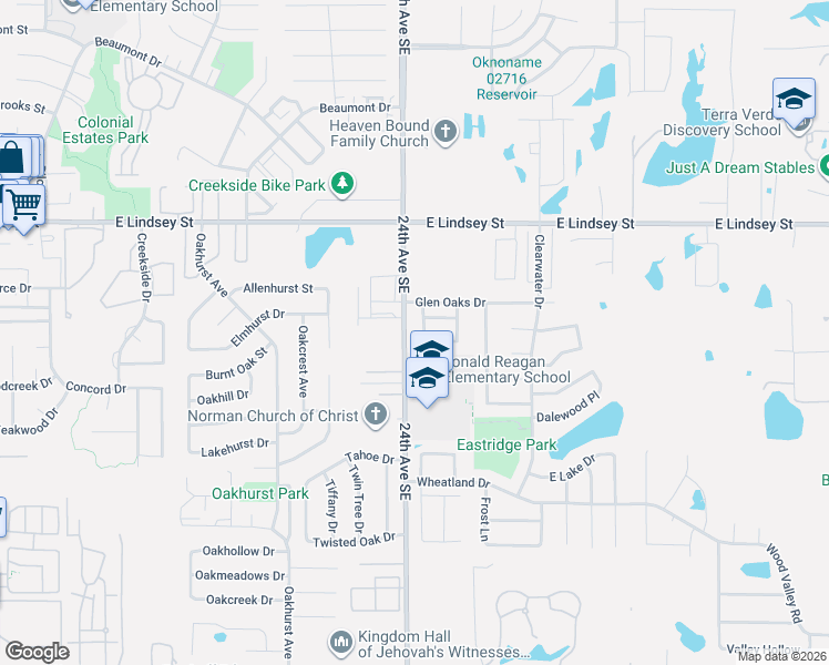 map of restaurants, bars, coffee shops, grocery stores, and more near 1412 Bonnybrook Street in Norman