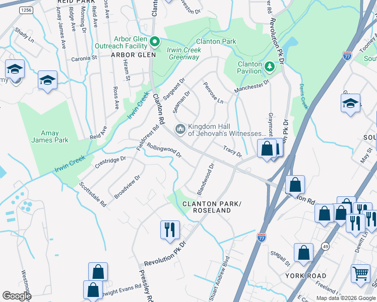 map of restaurants, bars, coffee shops, grocery stores, and more near 1029 Clanton Road in Charlotte
