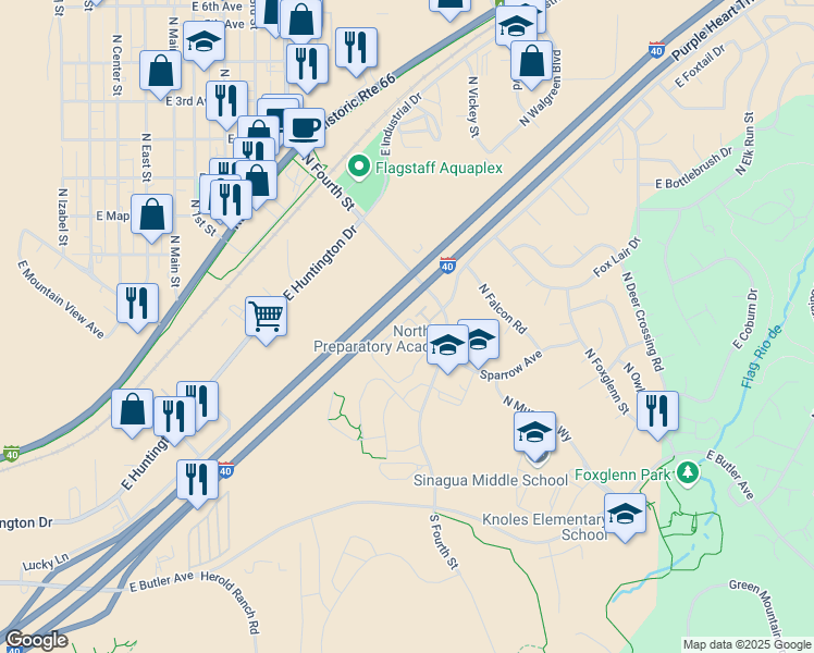 map of restaurants, bars, coffee shops, grocery stores, and more near 1411 North Fourth Street in Flagstaff